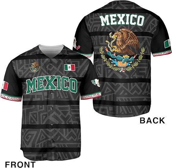 Mexico Black Baseball Jersey - Aztec Pattern Heritage Streetwear