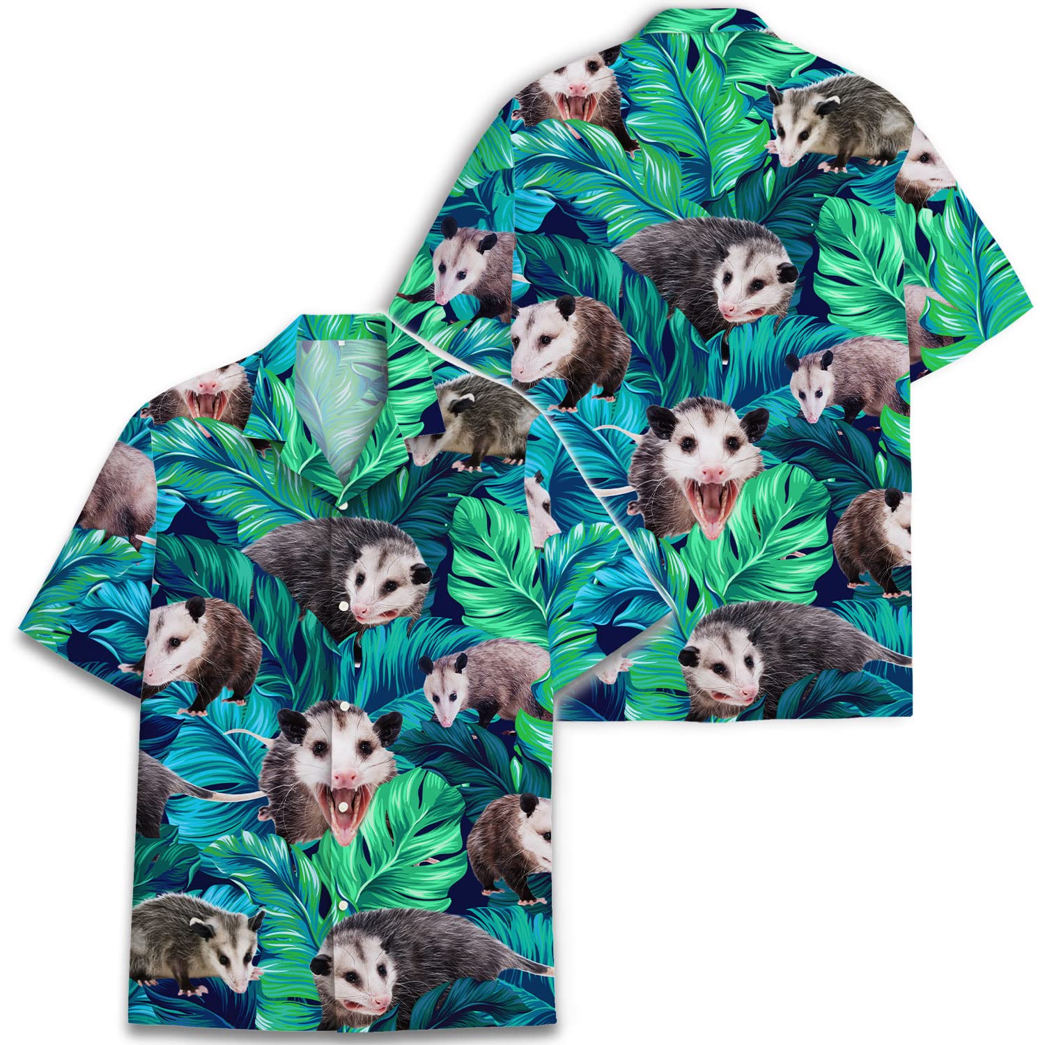 Funny Possum Hawaiian Shirt - Green Tropical Leaf Print Aloha Shirt