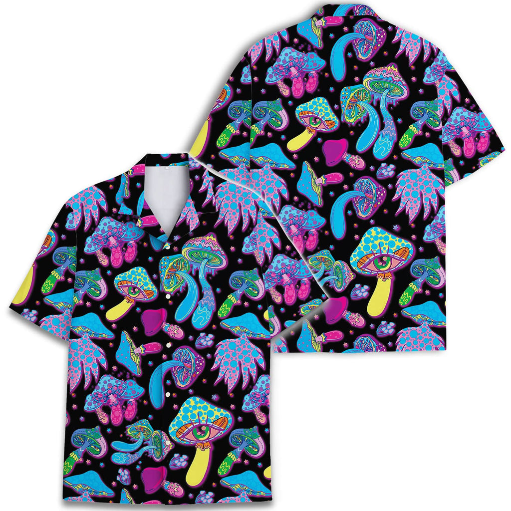 Psychedelic Mushroom Hawaiian Shirt - Trippy Neon Aloha Shirt for Festivals