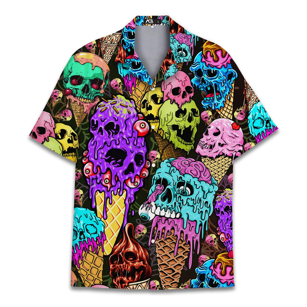 Creepy Ice Cream Skull Hawaiian Shirt - Halloween Horror Style Aloha Shirt