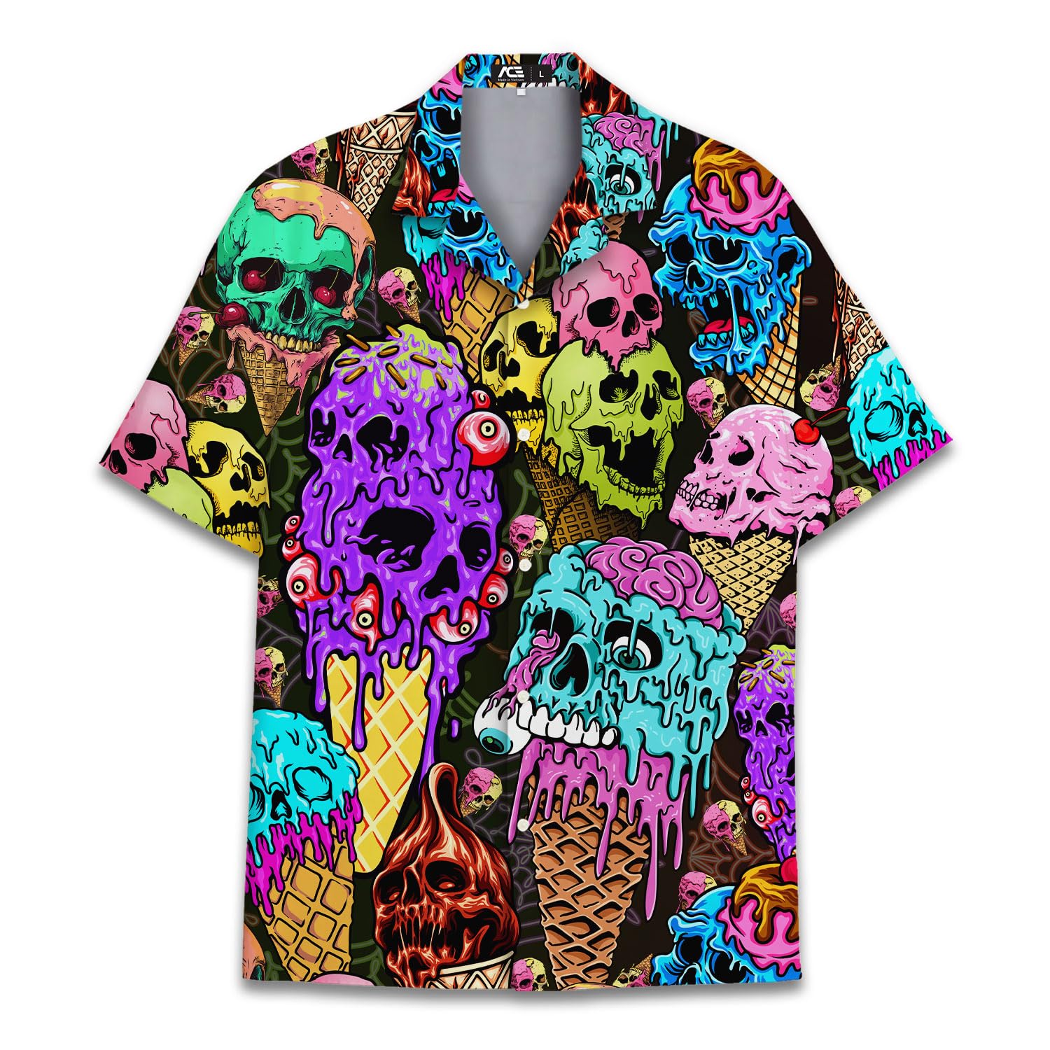 Creepy Ice Cream Skull Hawaiian Shirt - Halloween Horror Style Aloha Shirt