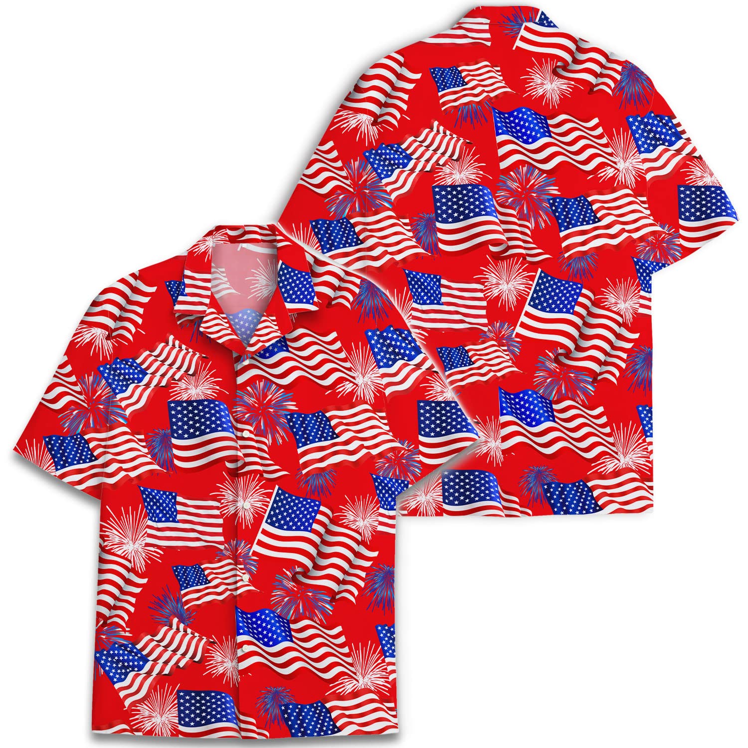 4th of July Hawaiian Shirt - Patriotic USA Flag & Fireworks Aloha Shirt for Men