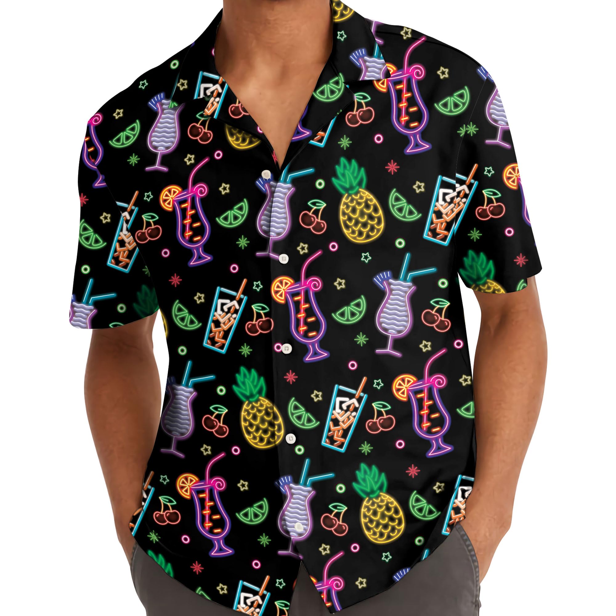 Neon Cocktail Hawaiian Shirt - Tropical Bar Drink Aloha Shirt