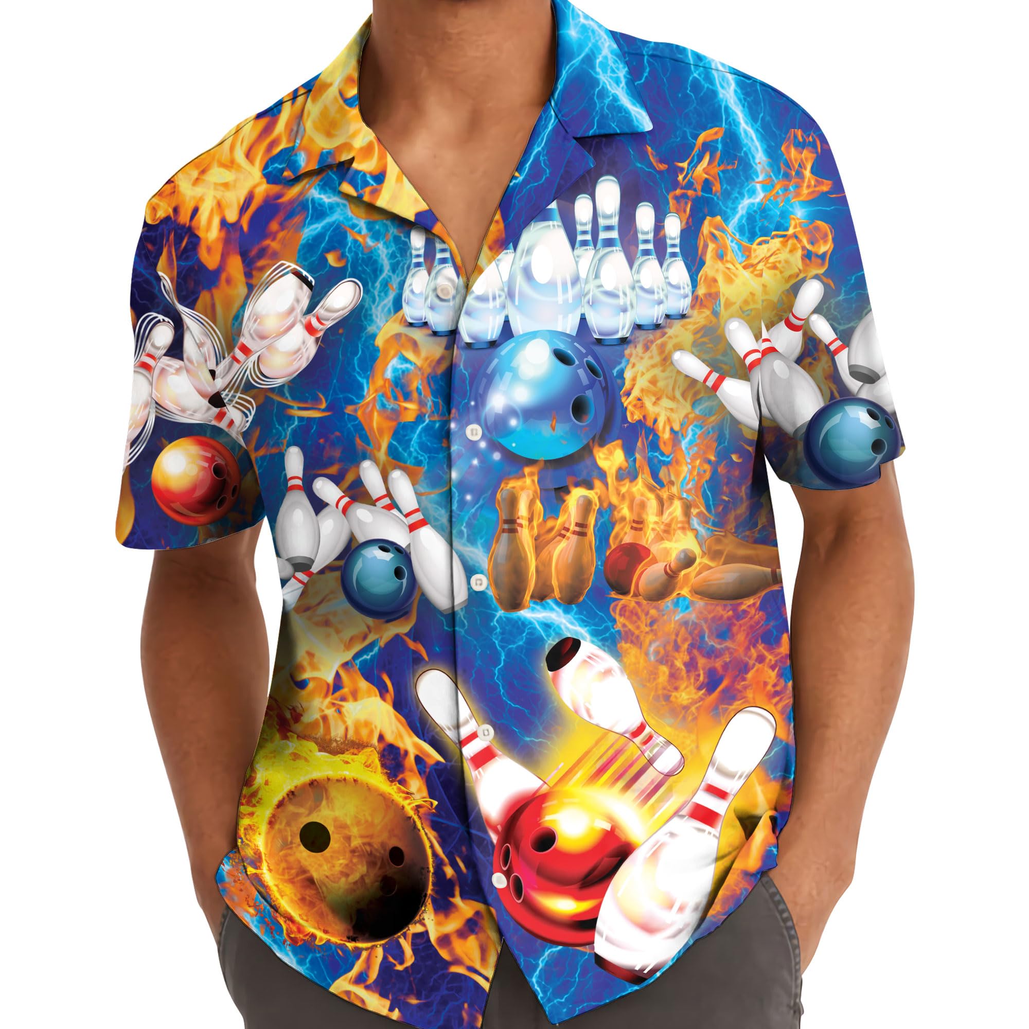 Fire & Lightning Bowling Hawaiian Shirt - Explosive Alley Style