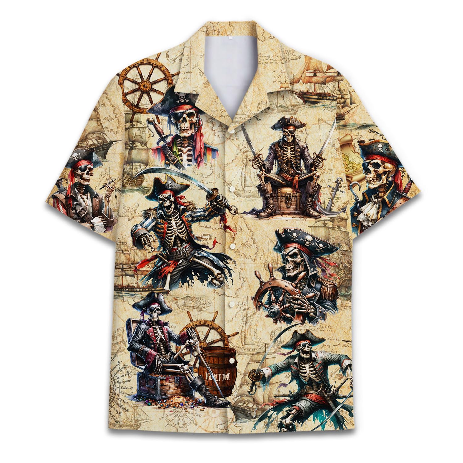 Skeleton Pirate Hawaiian Shirt - Halloween Pirate Aloha Shirt for Men