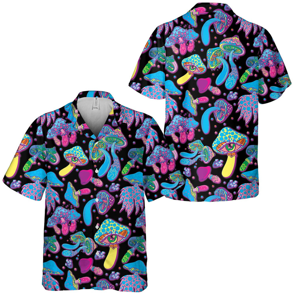 Psychedelic Mushroom Hawaiian Shirt - Trippy Neon Aloha Shirt for Festivals