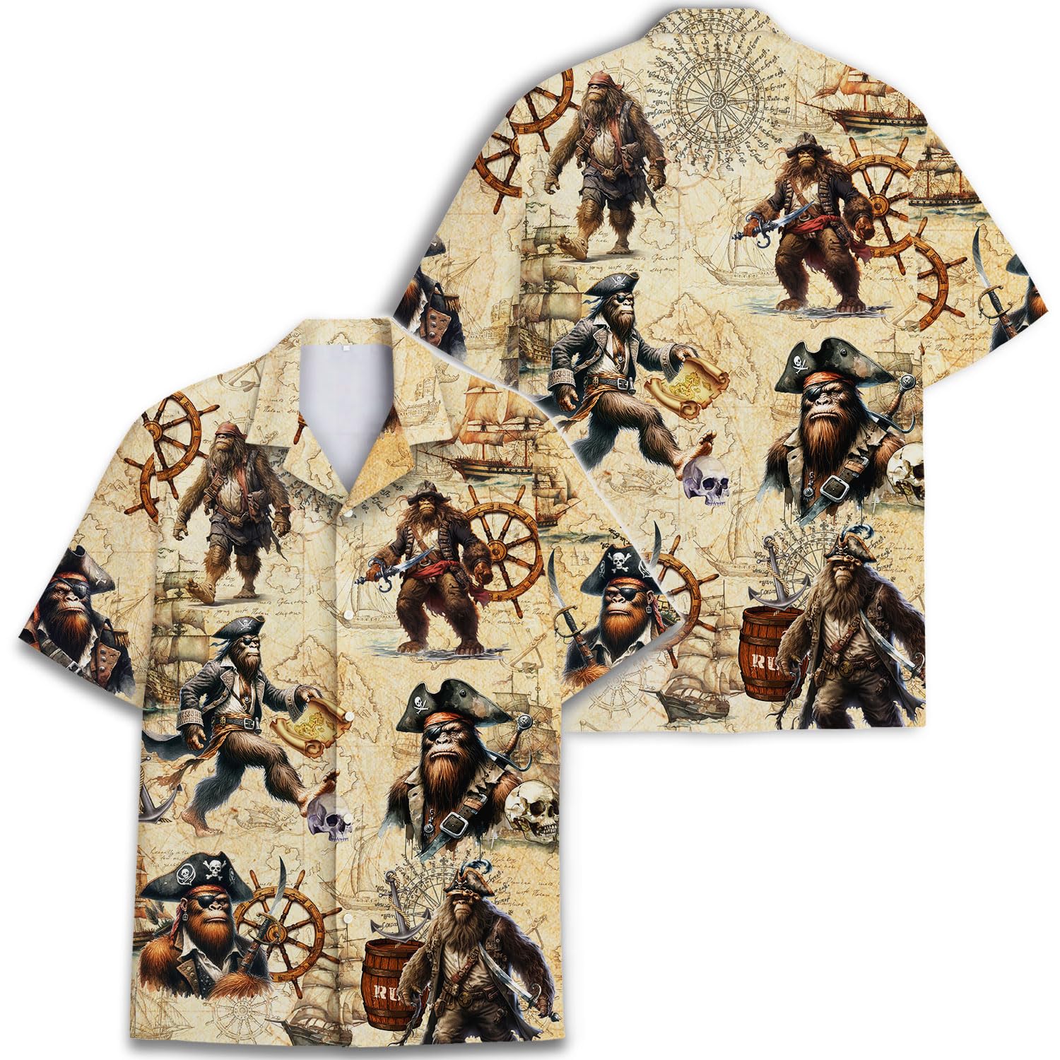 Bigfoot Gorilla Pirate Hawaiian Shirt - Funny Pirate Monkey Tropical Shirt