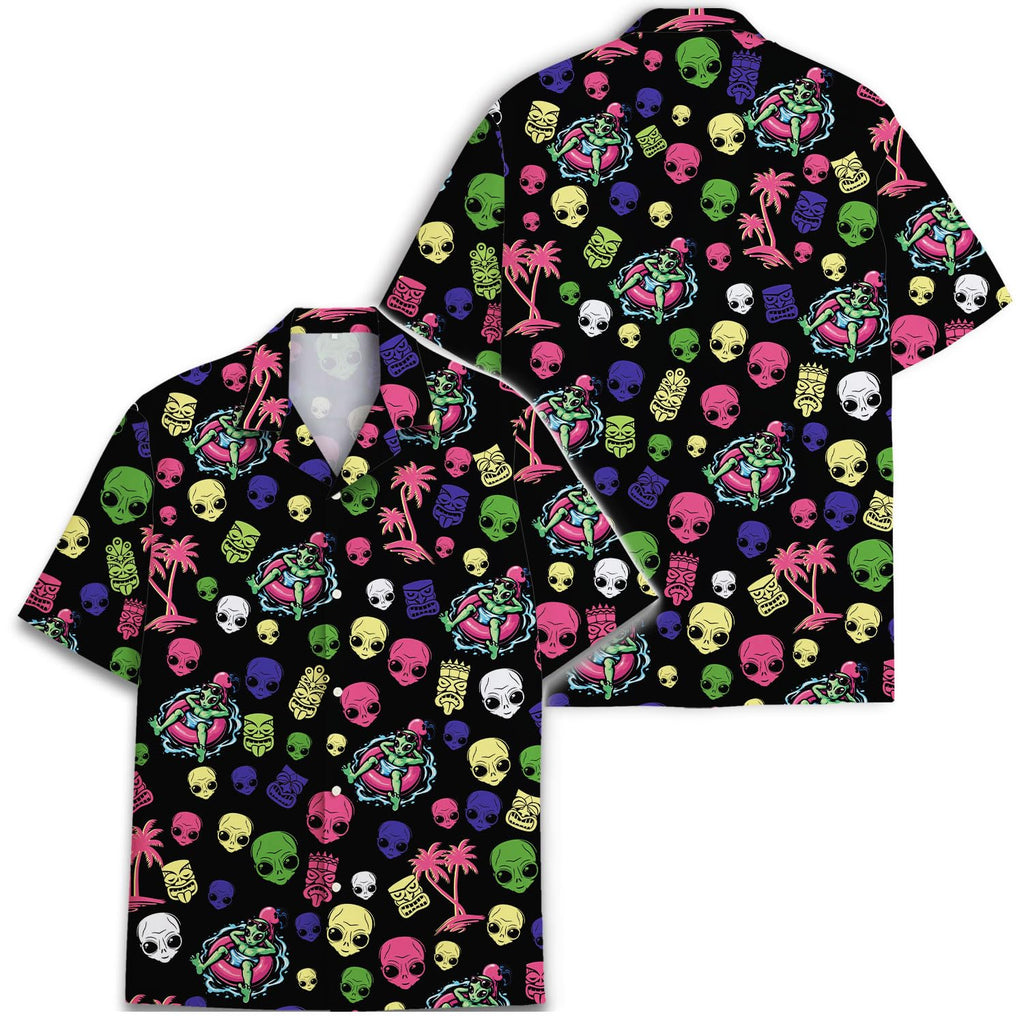 Alien Skull Hawaiian Shirt - Funny UFO Beach Shirt for Men & Women