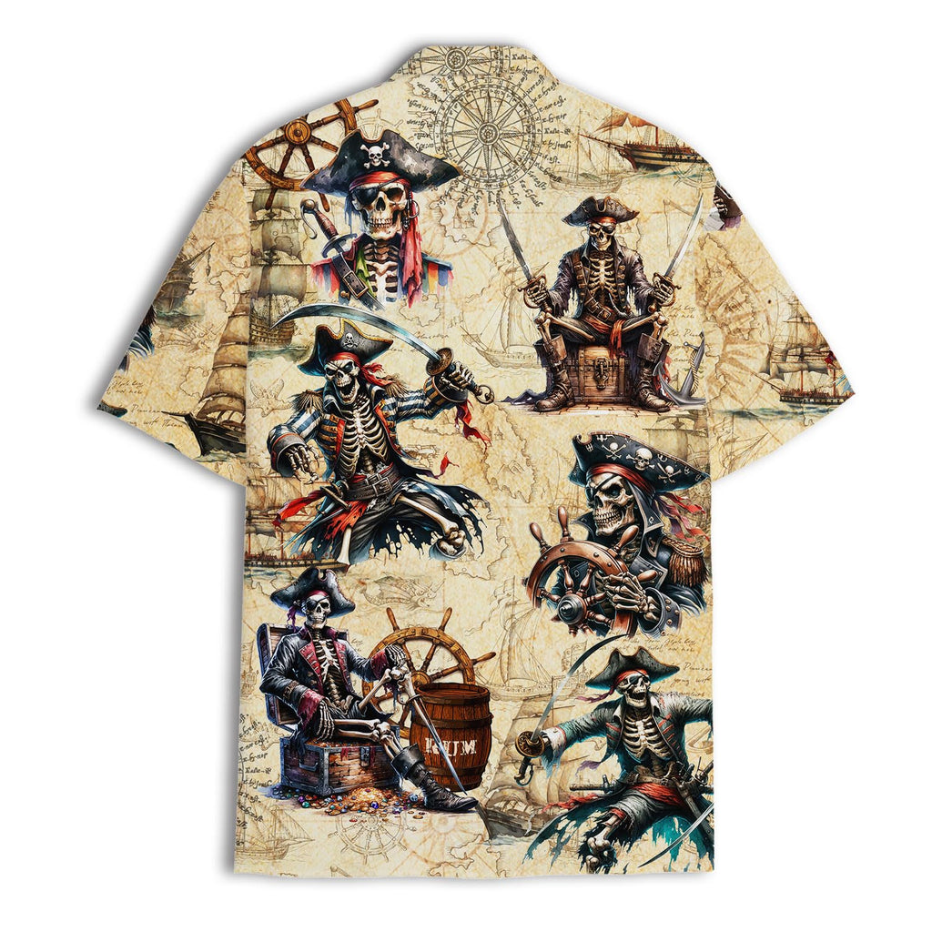 Skeleton Pirate Hawaiian Shirt - Halloween Pirate Aloha Shirt for Men