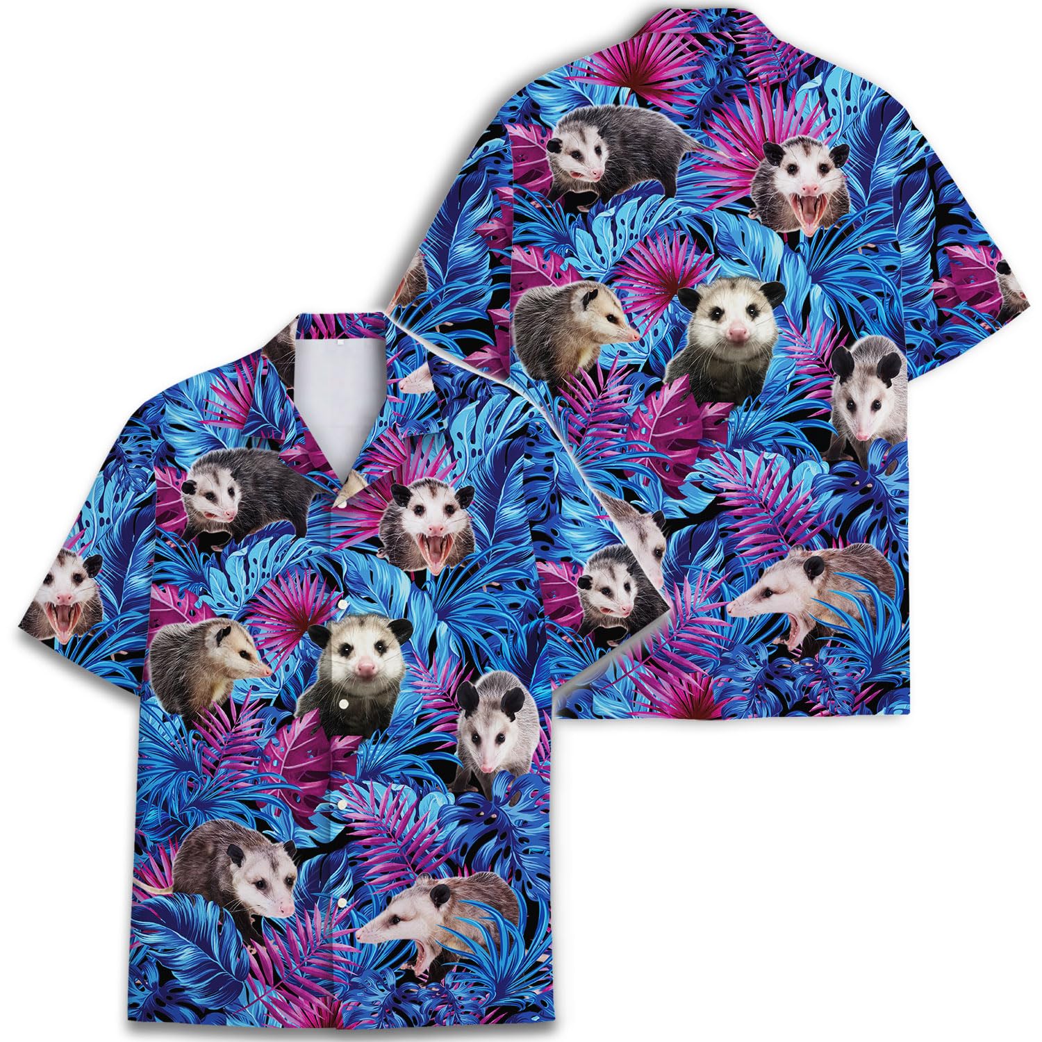 Funny Possum Hawaiian Shirt - Retro Opossum Print Aloha Party Top