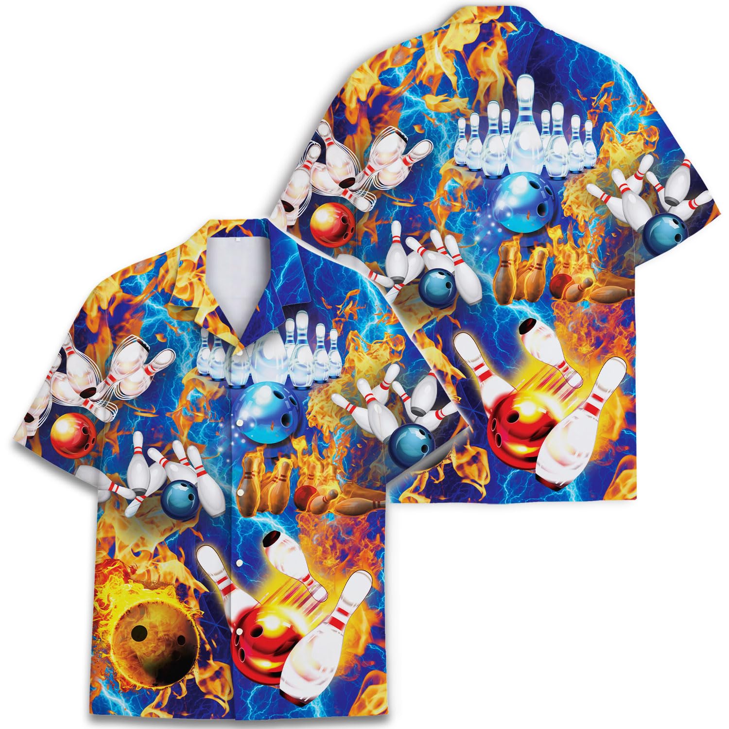 Fire & Lightning Bowling Hawaiian Shirt - Explosive Alley Style