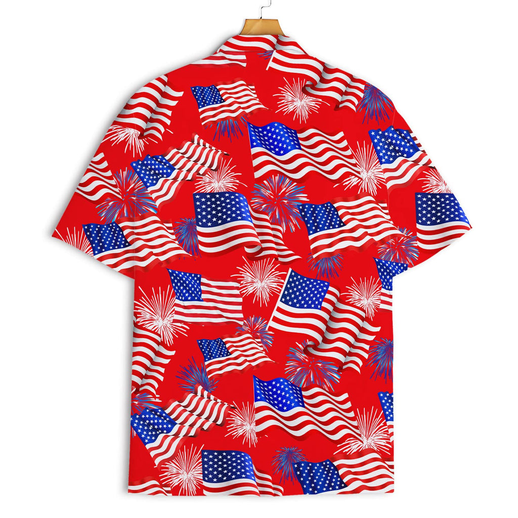 4th of July Hawaiian Shirt - Patriotic USA Flag & Fireworks Aloha Shirt for Men