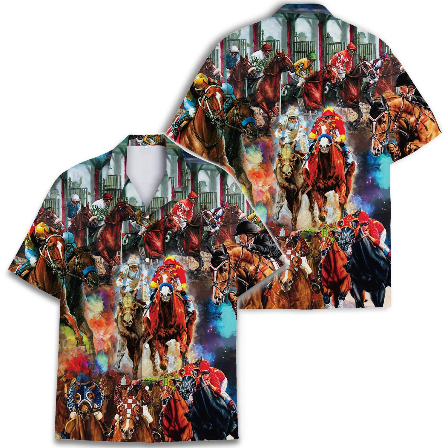 Horse Racing Hawaiian Shirt - Colorful Jockey Print Aloha Shirt for Men
