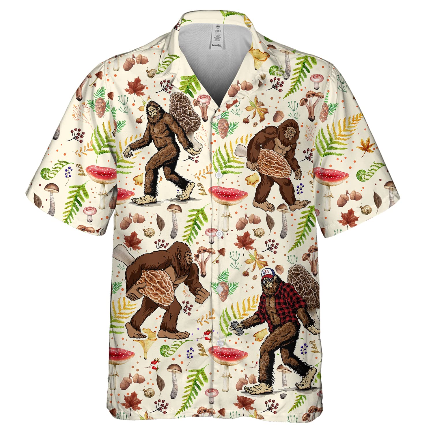Morel Mushroom Bigfoot Hawaiian Shirt - Funny Sasquatch Forager Shirt for Men