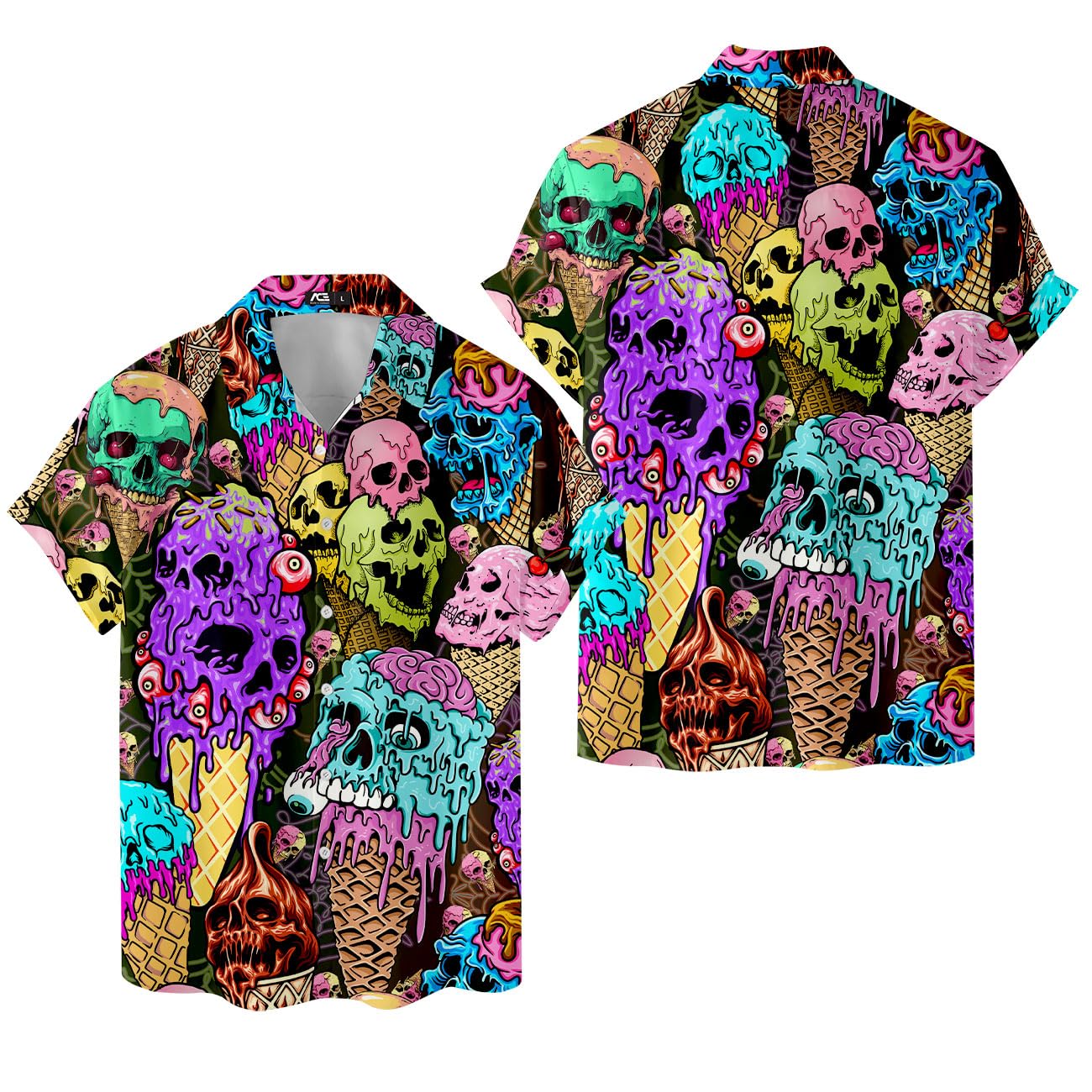 Creepy Ice Cream Skull Hawaiian Shirt - Halloween Horror Style Aloha Shirt