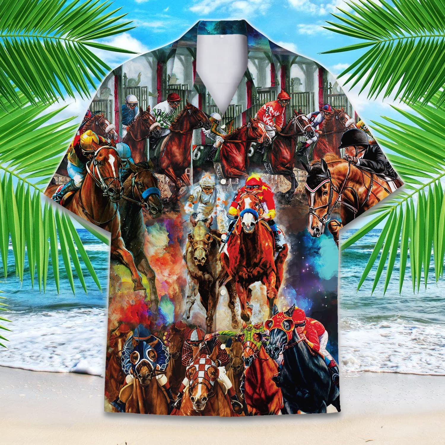 Horse Racing Hawaiian Shirt - Colorful Jockey Print Aloha Shirt for Men