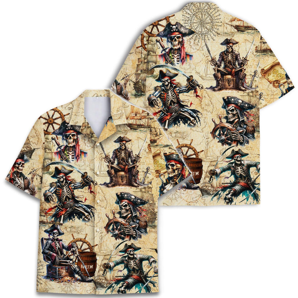 Skeleton Pirate Hawaiian Shirt - Halloween Pirate Aloha Shirt for Men