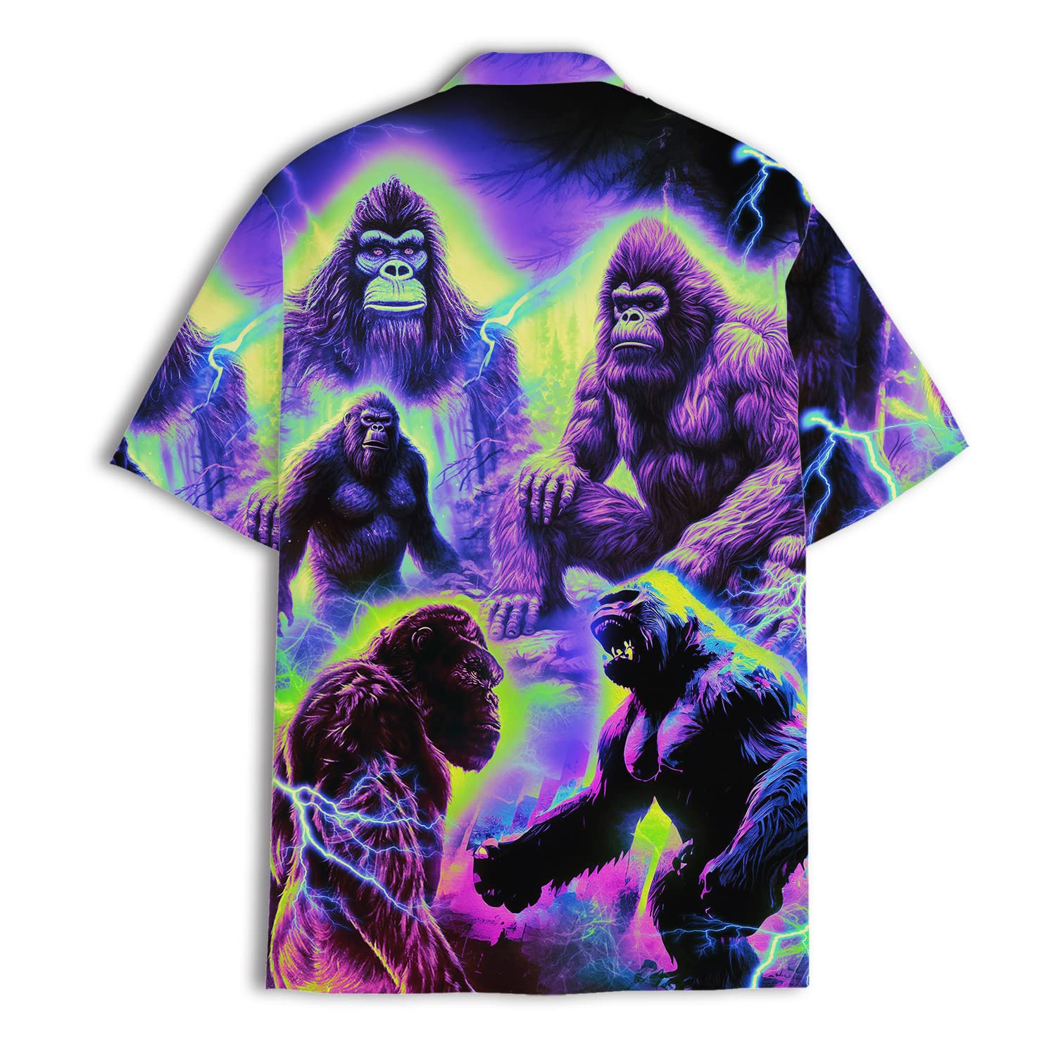 Electric Gorilla Shirt - Neon Thunderstorm Hawaiian Shirt for Men