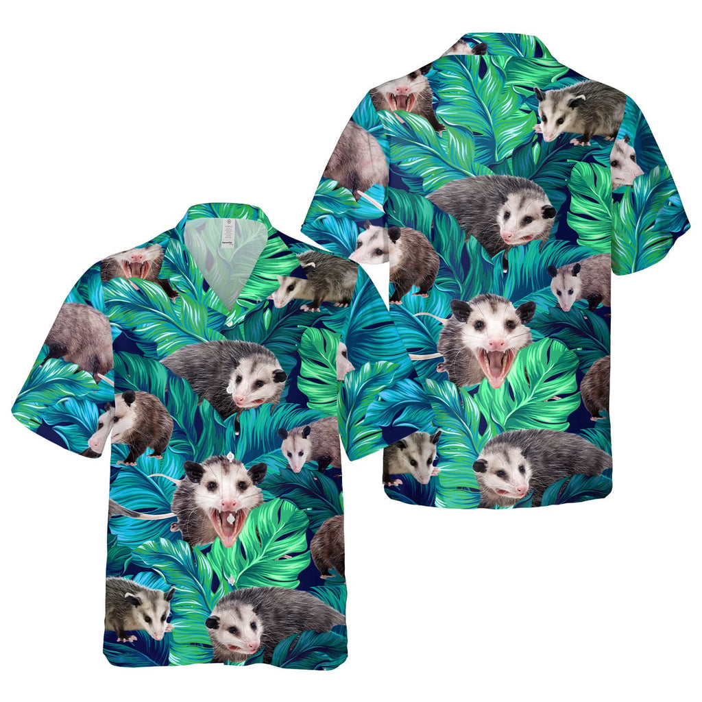 Funny Possum Hawaiian Shirt - Green Tropical Leaf Print Aloha Shirt