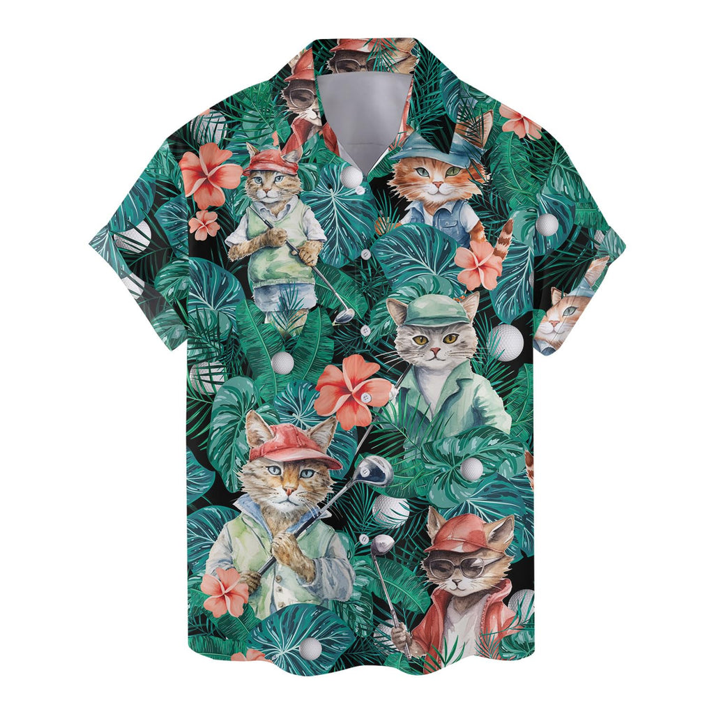 Funny Golf Cat Hawaiian Shirt - Tropical Pet Lover Gift