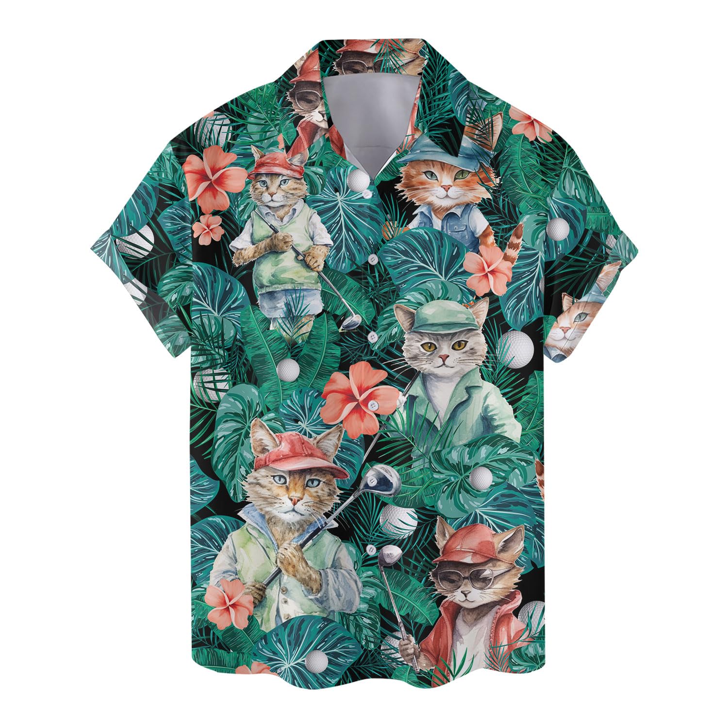 Funny Golf Cat Hawaiian Shirt - Tropical Pet Lover Gift