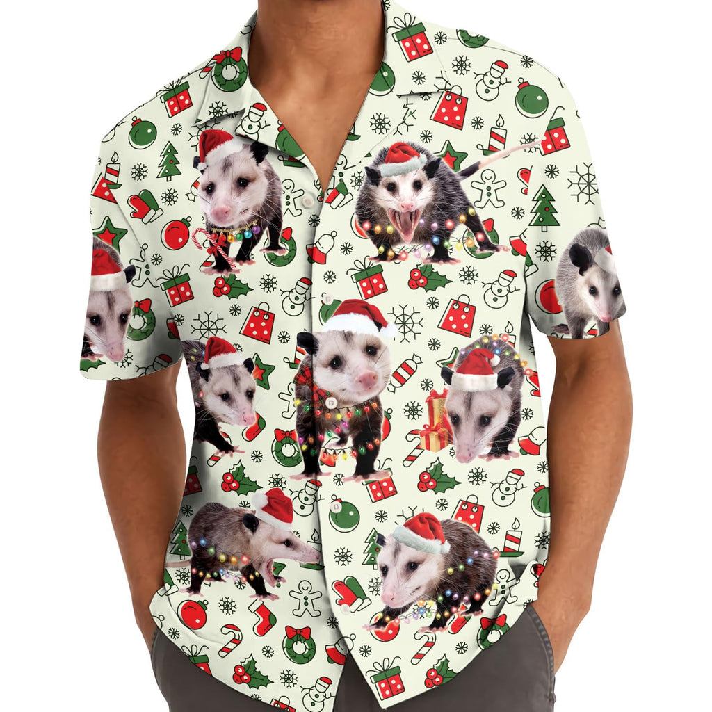 Funny Christmas Possum Hawaiian Shirt - Holiday Pattern Aloha Shirt