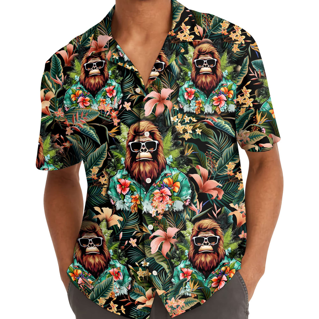 Cool Bigfoot Hawaiian Shirt - Funny Sasquatch Aloha Shirt with Sunglasses