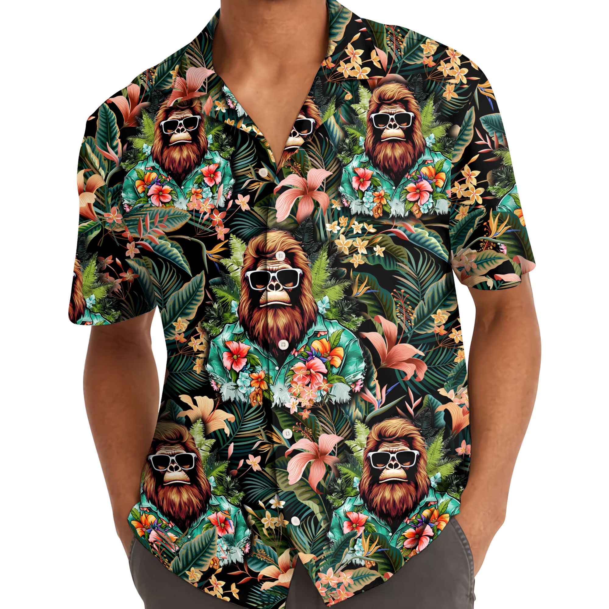 Cool Bigfoot Hawaiian Shirt - Funny Sasquatch Aloha Shirt with Sunglasses