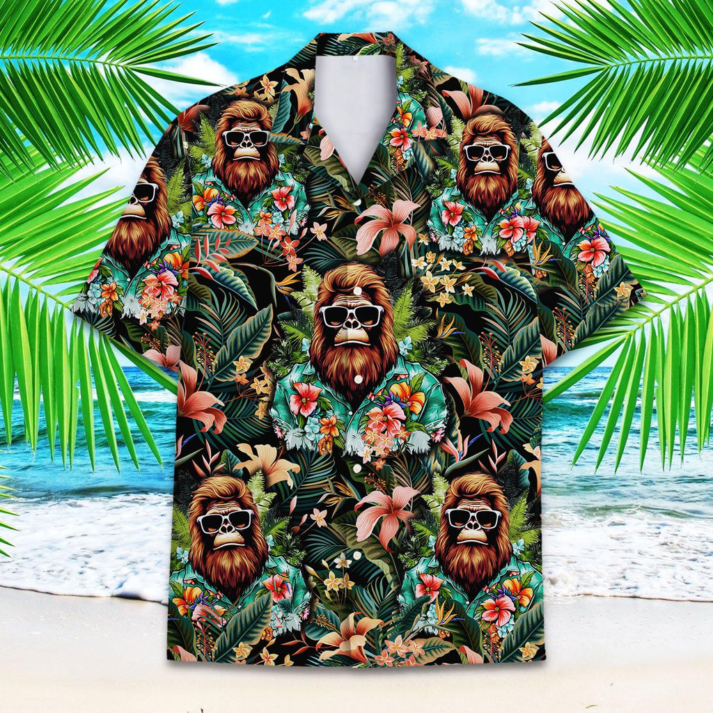 Cool Bigfoot Hawaiian Shirt - Funny Sasquatch Aloha Shirt with Sunglasses