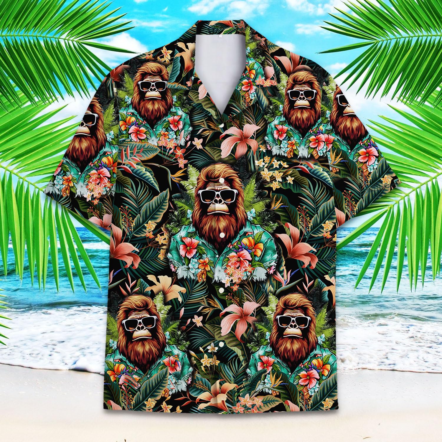 Cool Bigfoot Hawaiian Shirt - Funny Sasquatch Aloha Shirt with Sunglasses