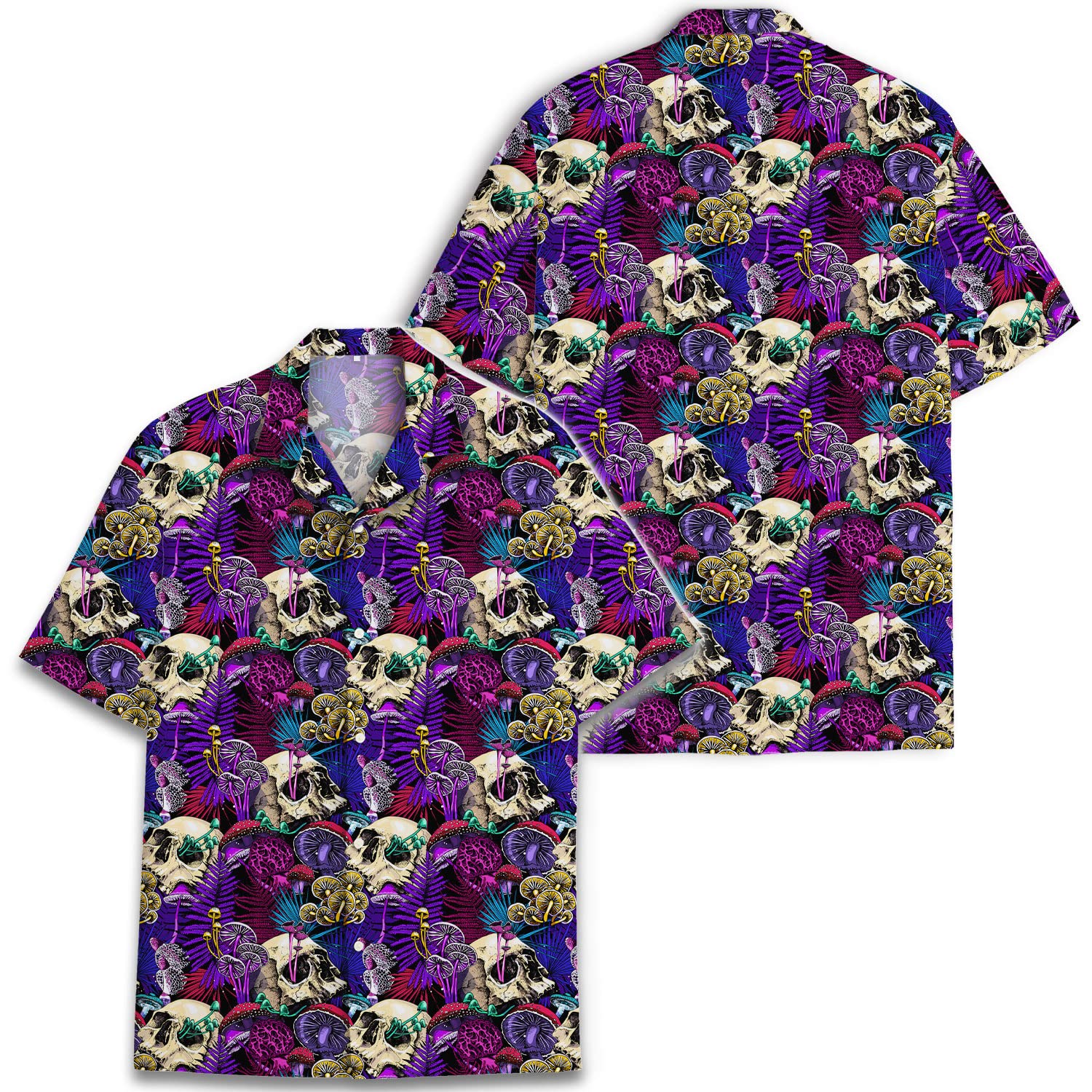 Skull & Mushroom Hawaiian Shirt - Dark Tropical Gothic Aloha Shirt for Men