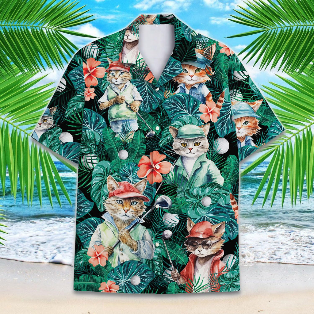 Funny Golf Cat Hawaiian Shirt - Tropical Pet Lover Gift