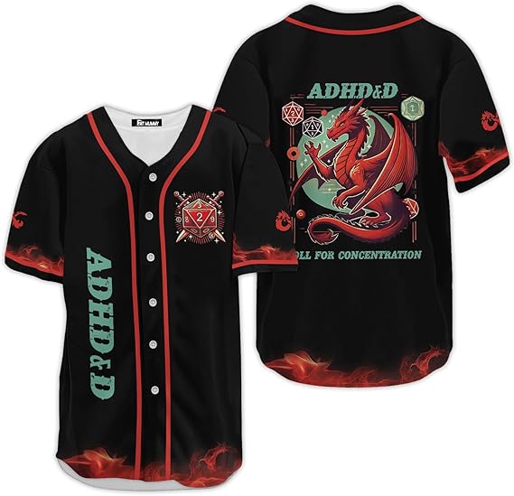 ADHD&D Baseball Jersey - DnD Dragon Dice Shirt for Gamers