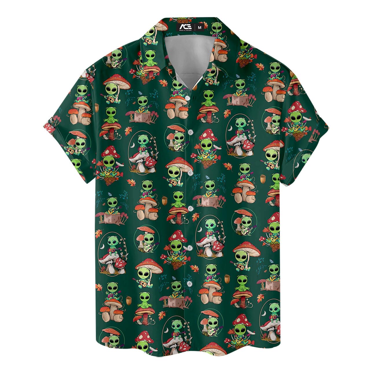 Alien Mushroom Hawaiian Shirt - Trippy Forest Alien Aloha Shirt