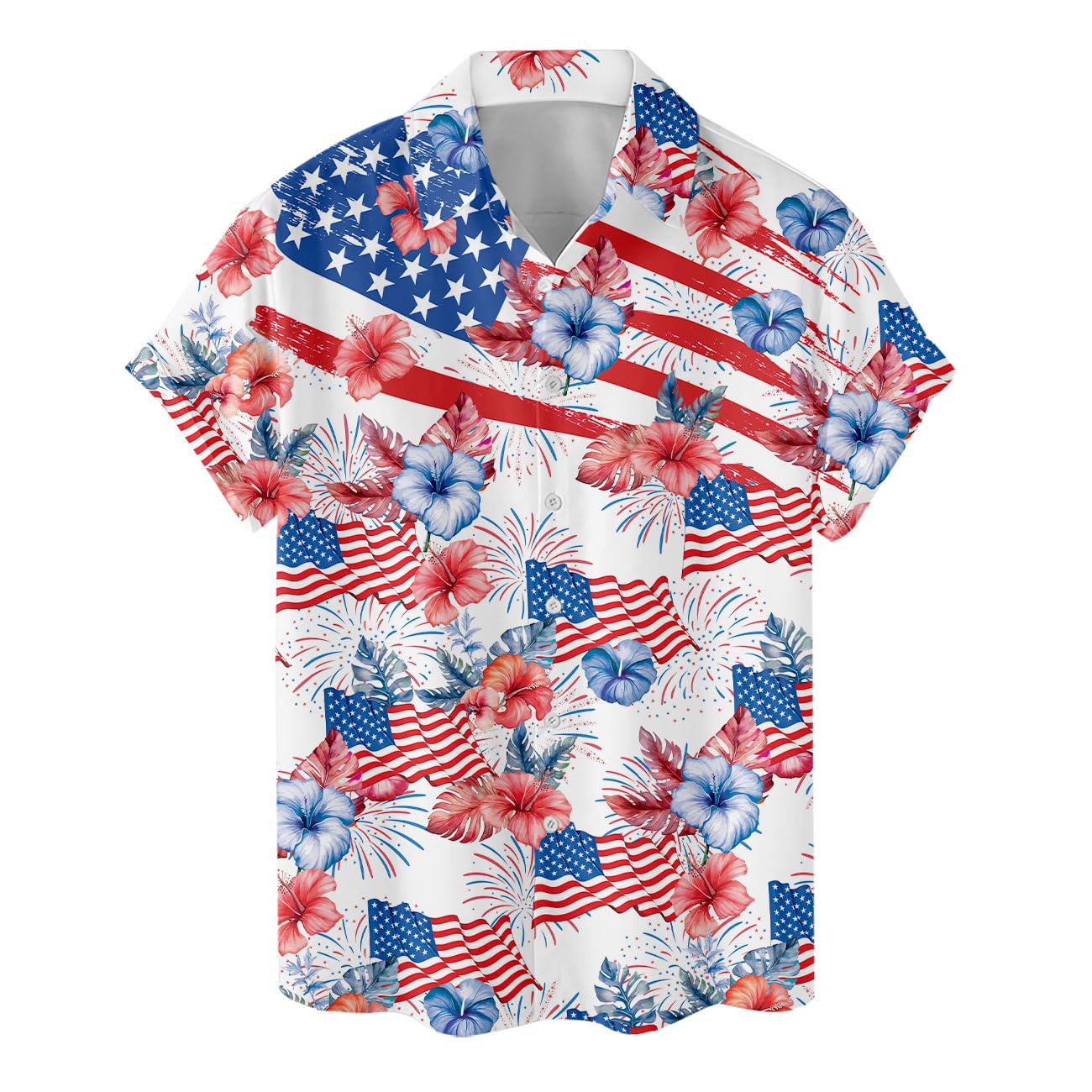 American Flag Fireworks Hawaiian Shirt - Patriotic 4th of July Style
