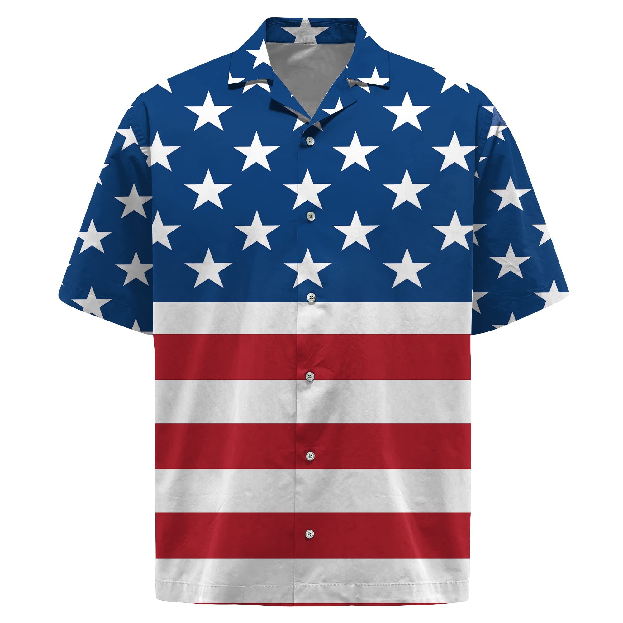 American Flag Hawaiian Shirt - USA Patriotic Stars & Stripes Print