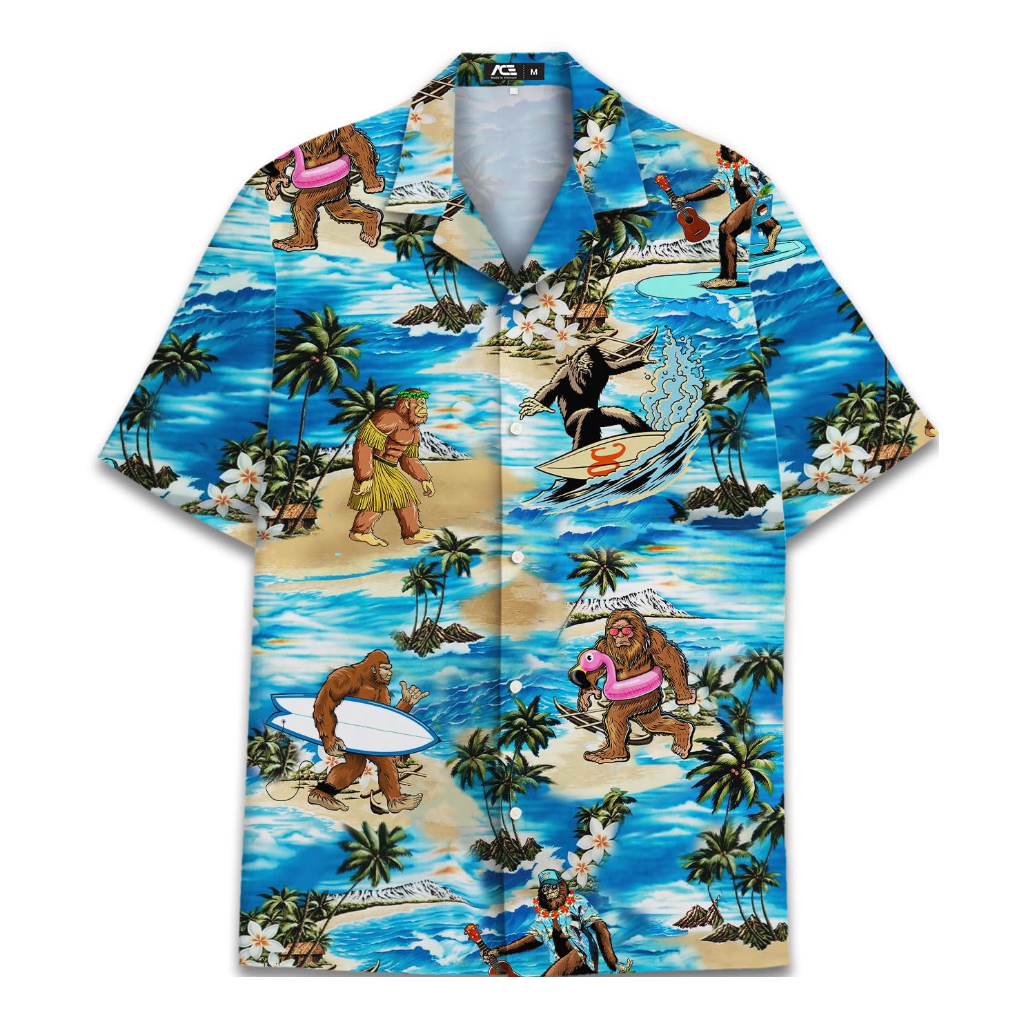 Funny Bigfoot Beach Hawaiian Shirt - Surfing Sasquatch Tropical Print