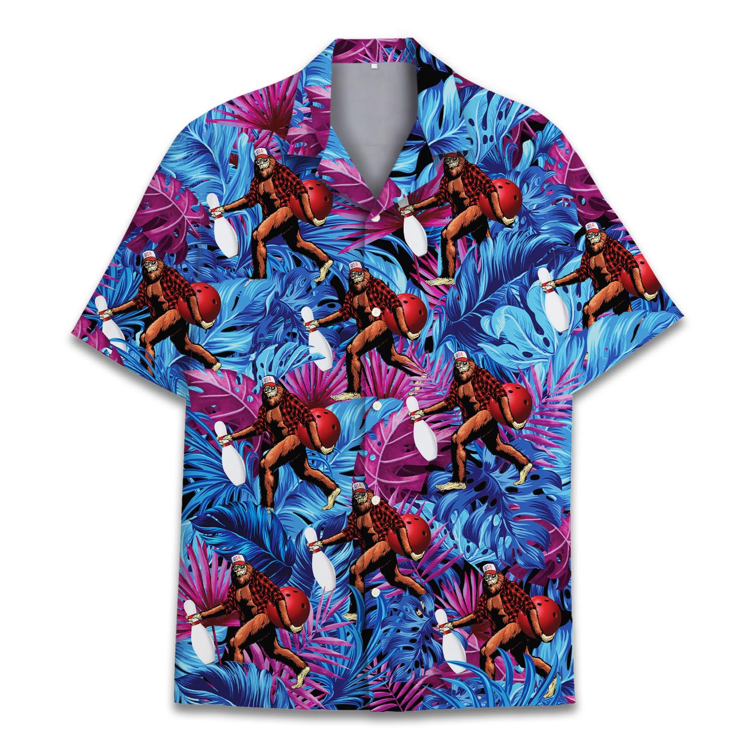 Bigfoot Bowling Hawaiian Shirt - Funny Sasquatch Tropical Style