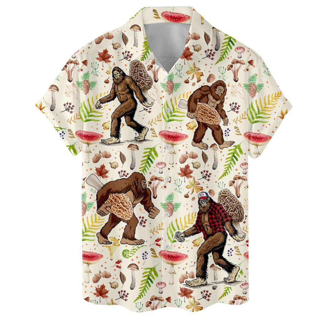 Morel Mushroom Bigfoot Hawaiian Shirt - Funny Sasquatch Forager Shirt for Men