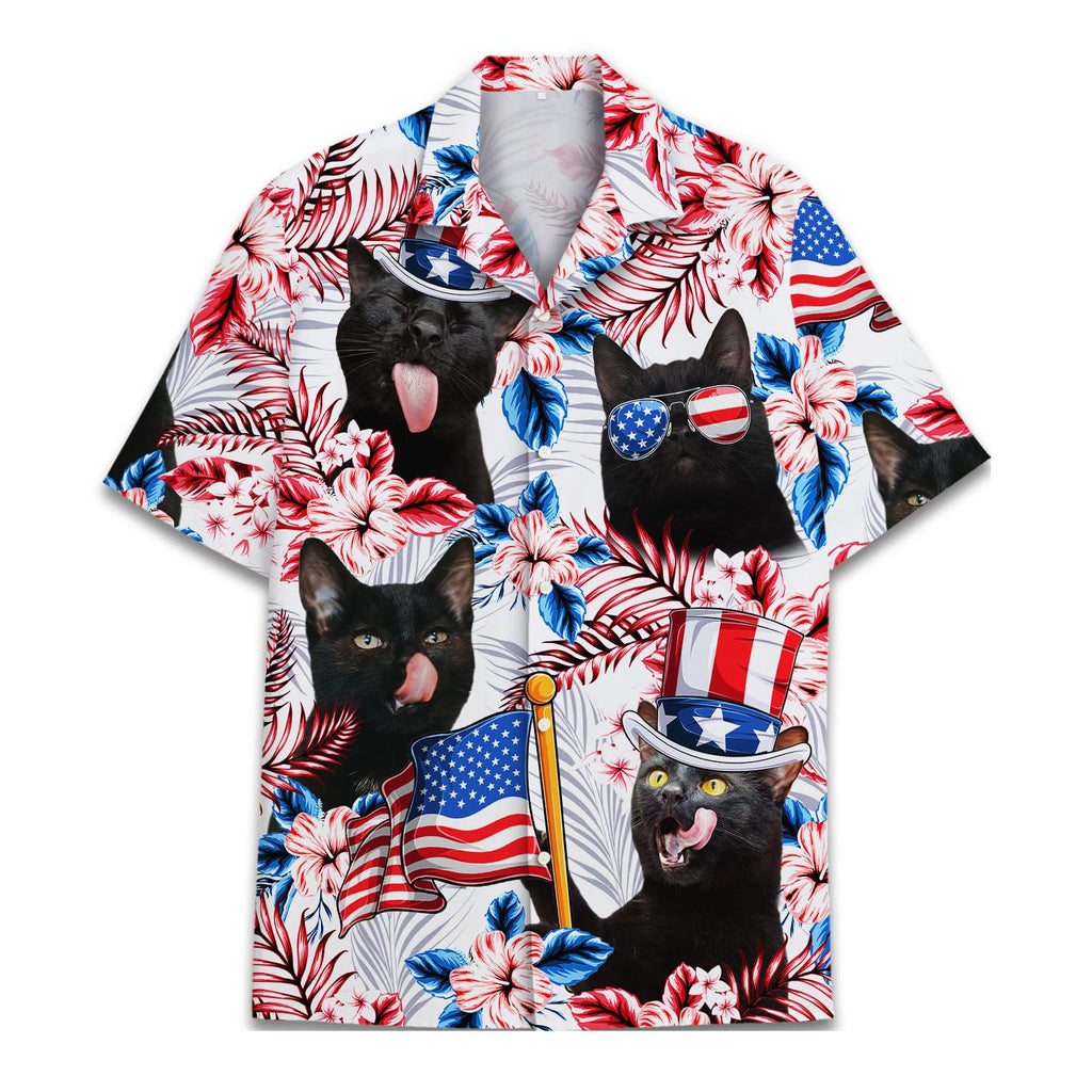 Black Cat Hawaiian Shirt - 4th of July Funny Patriotic Gift