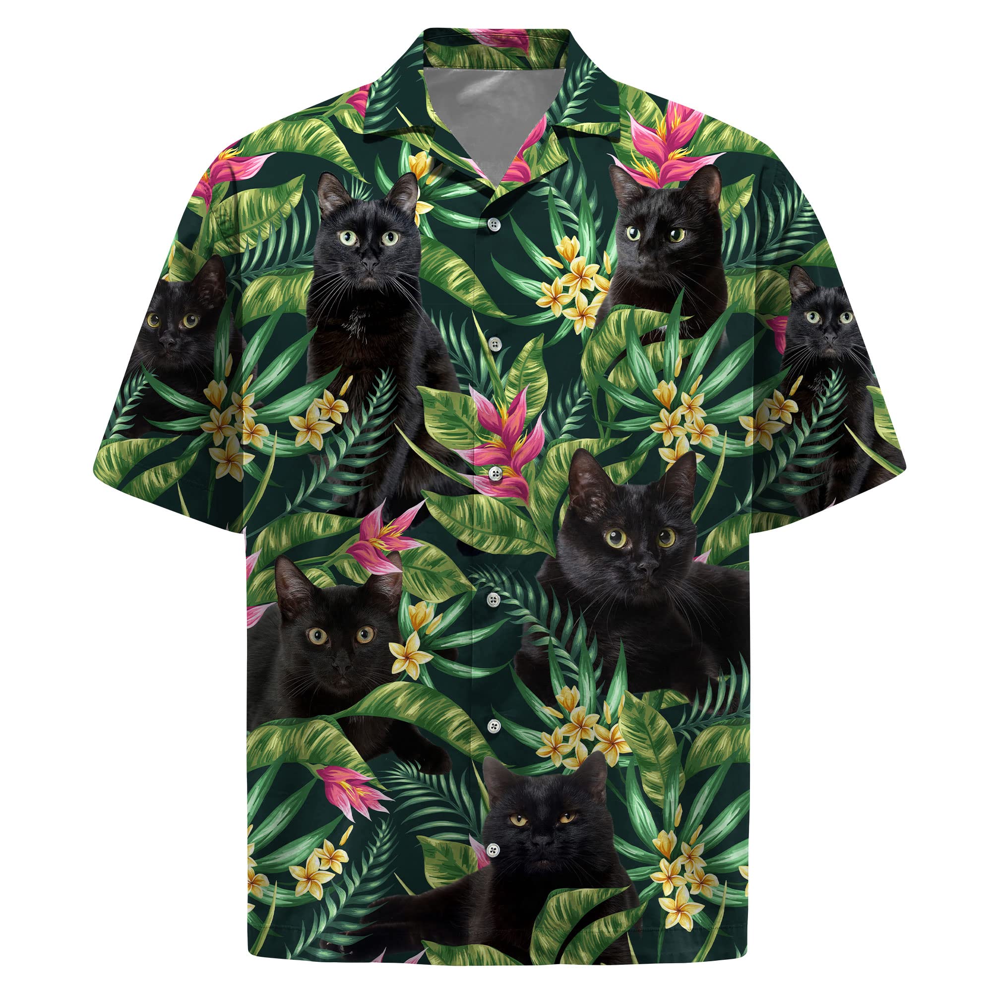Black Cat Hawaiian Shirt - Tropical Jungle Aloha Shirt for Cat Lovers