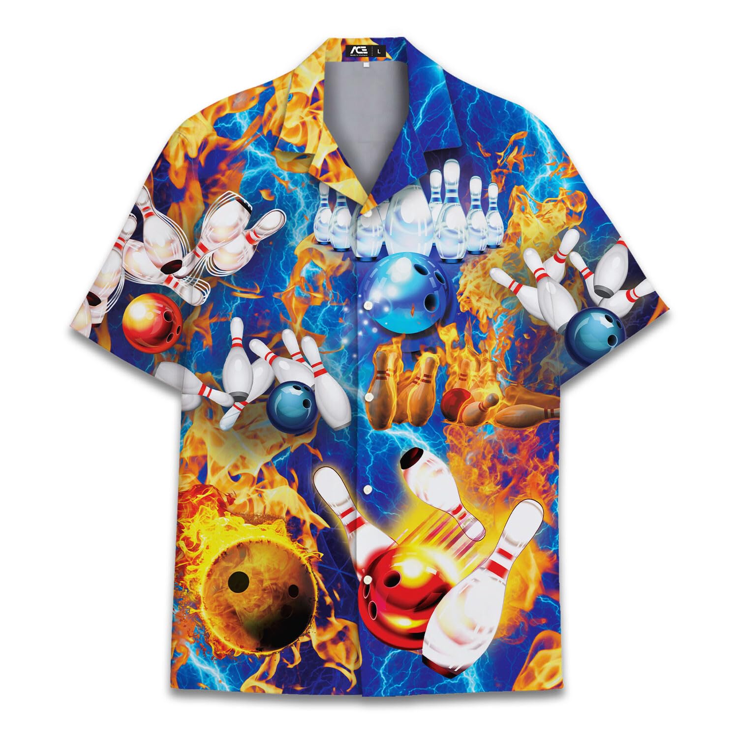 Fire & Lightning Bowling Hawaiian Shirt - Explosive Alley Style