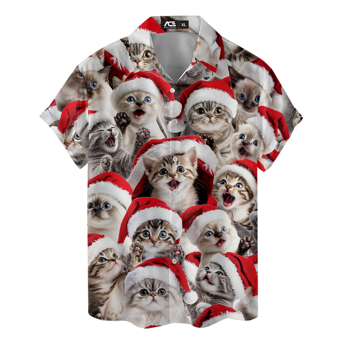 Christmas Cat Hawaiian Shirt - Cute Kittens in Santa Hats Aloha Shirt