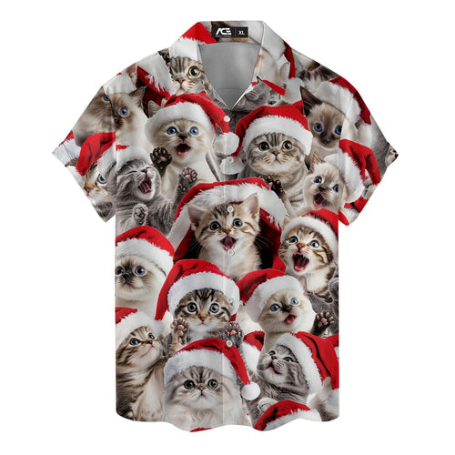 Christmas Cat Hawaiian Shirt - Cute Kittens in Santa Hats Aloha Shirt