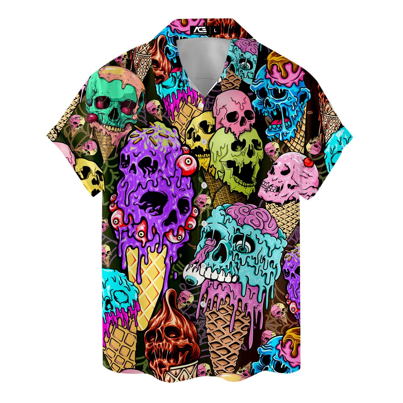 Creepy Ice Cream Skull Hawaiian Shirt - Halloween Horror Style Aloha Shirt
