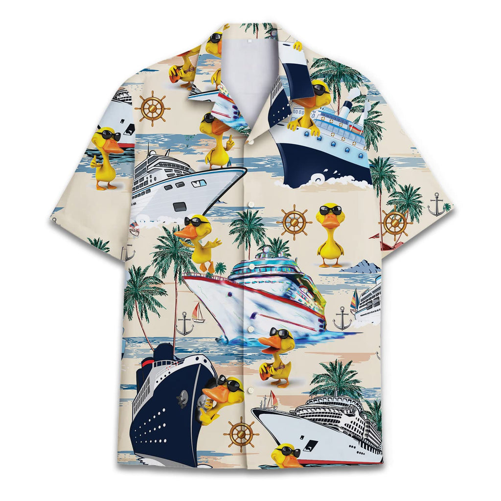 Cruise Duck Hawaiian Shirt - Funny Tropical Boat & Palm Print Aloha Shirt