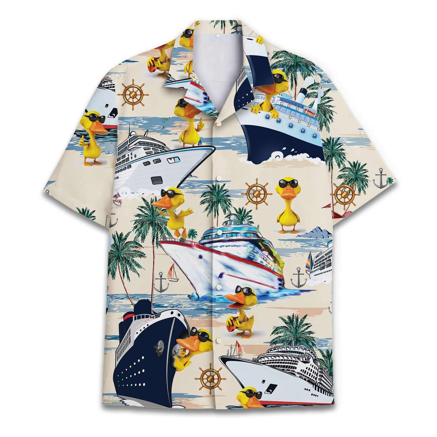 Cruise Duck Hawaiian Shirt - Funny Tropical Boat & Palm Print Aloha Shirt