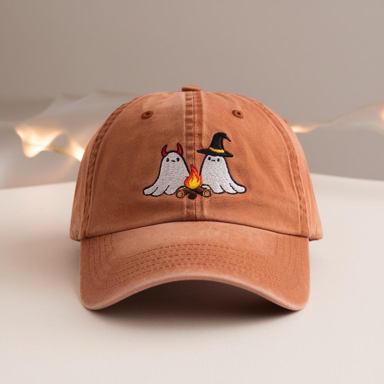 Devil & Witch Ghost Campfire Hat - Burnt Orange Halloween Cap