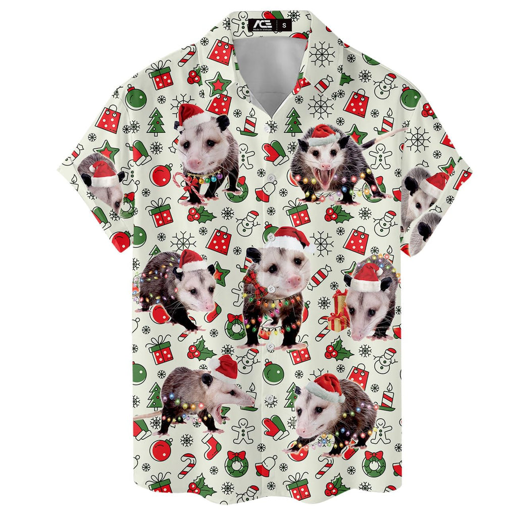 Funny Christmas Possum Hawaiian Shirt - Holiday Pattern Aloha Shirt