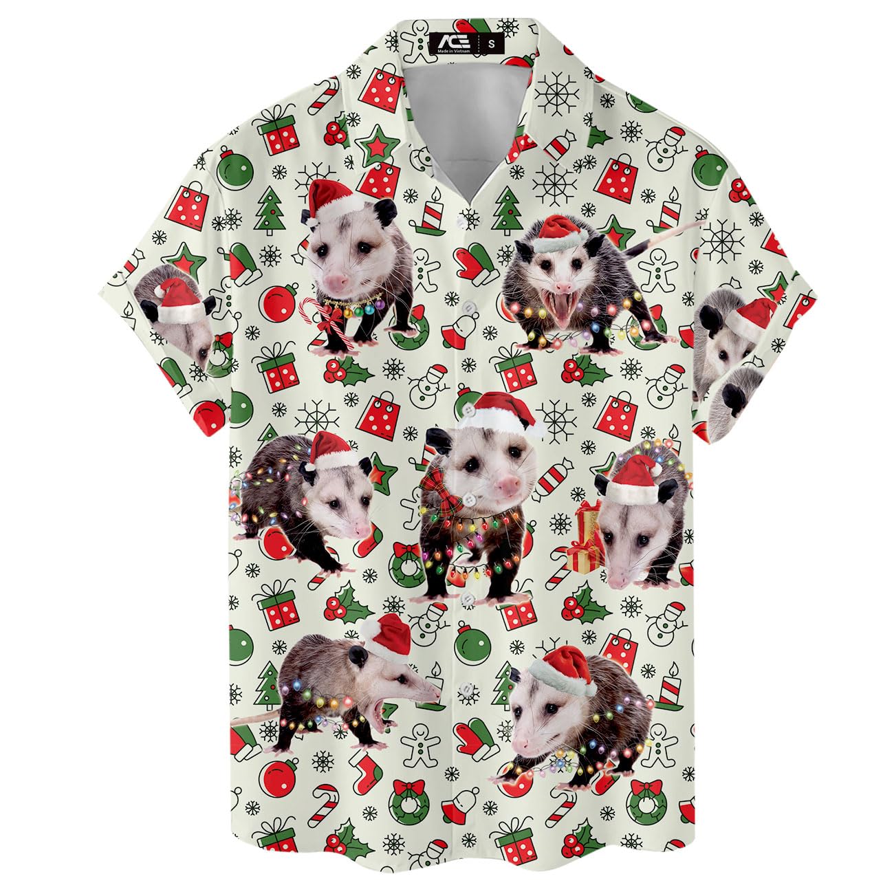 Funny Christmas Possum Hawaiian Shirt - Holiday Pattern Aloha Shirt